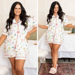 Snow Wishes Short Sleeve Pajama Top, White -Chic Soul Store 46 3597bd91 8b9d 4729 be7d cab35f7c530b
