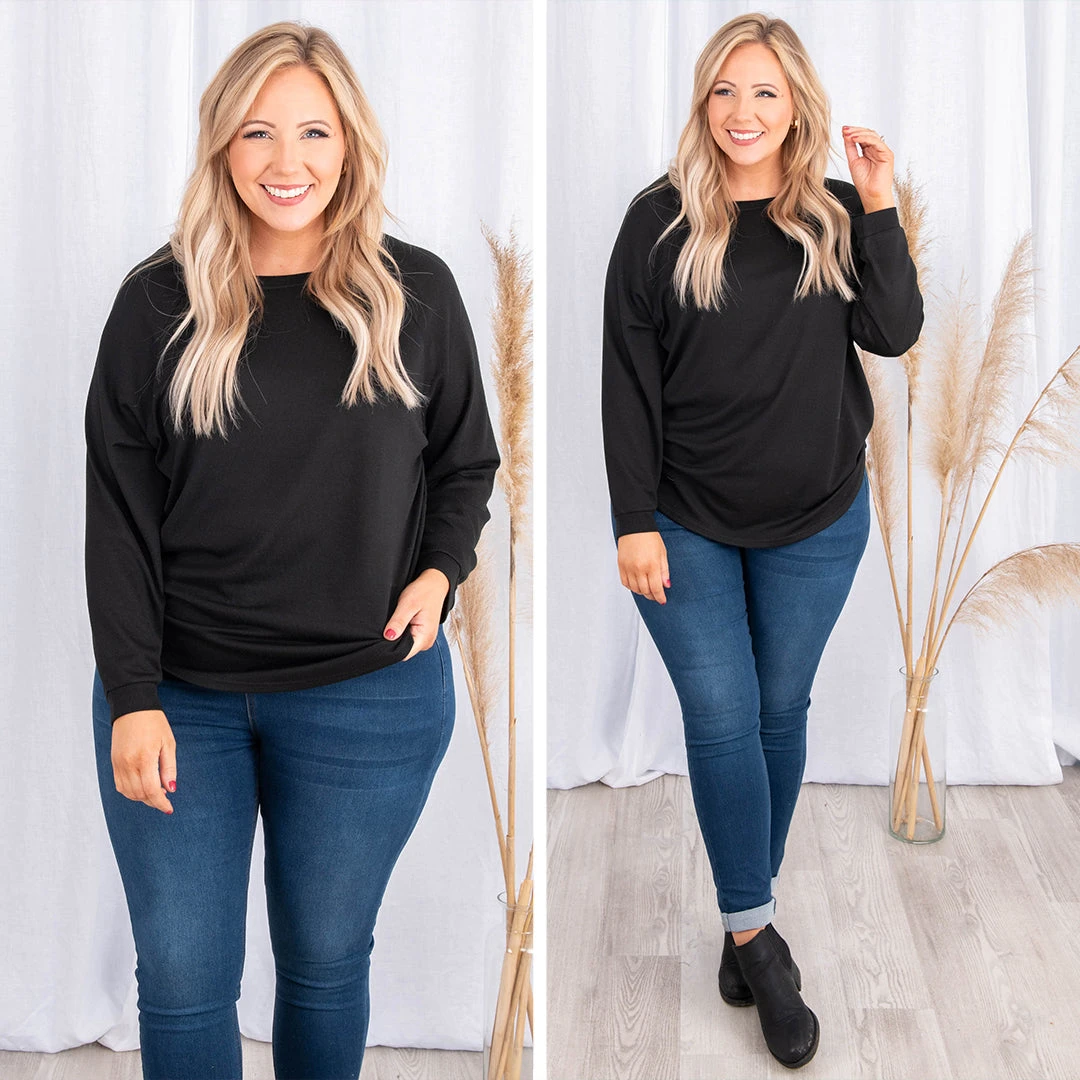 Curved Hem Slouchy Dolman Knitted Tunic, Black 8 Curved Hem Slouchy Dolman Knitted Tunic, Black - Image 6