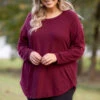 Curved Hem Slouchy Tunic, Wine 1 Curved Hem Slouchy Tunic, Wine -Chic Soul Store 5E1A0307 Edit