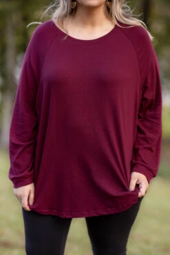 Curved Hem Slouchy Tunic, Wine -Chic Soul Store 5E1A0314 Edit
