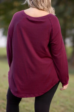 Curved Hem Slouchy Tunic, Wine -Chic Soul Store 5E1A0315 Edit