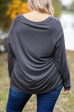 Relaxed Hem Slouchy Dolman Tunic, Charcoal Fleece -Chic Soul Store 5E1A0582