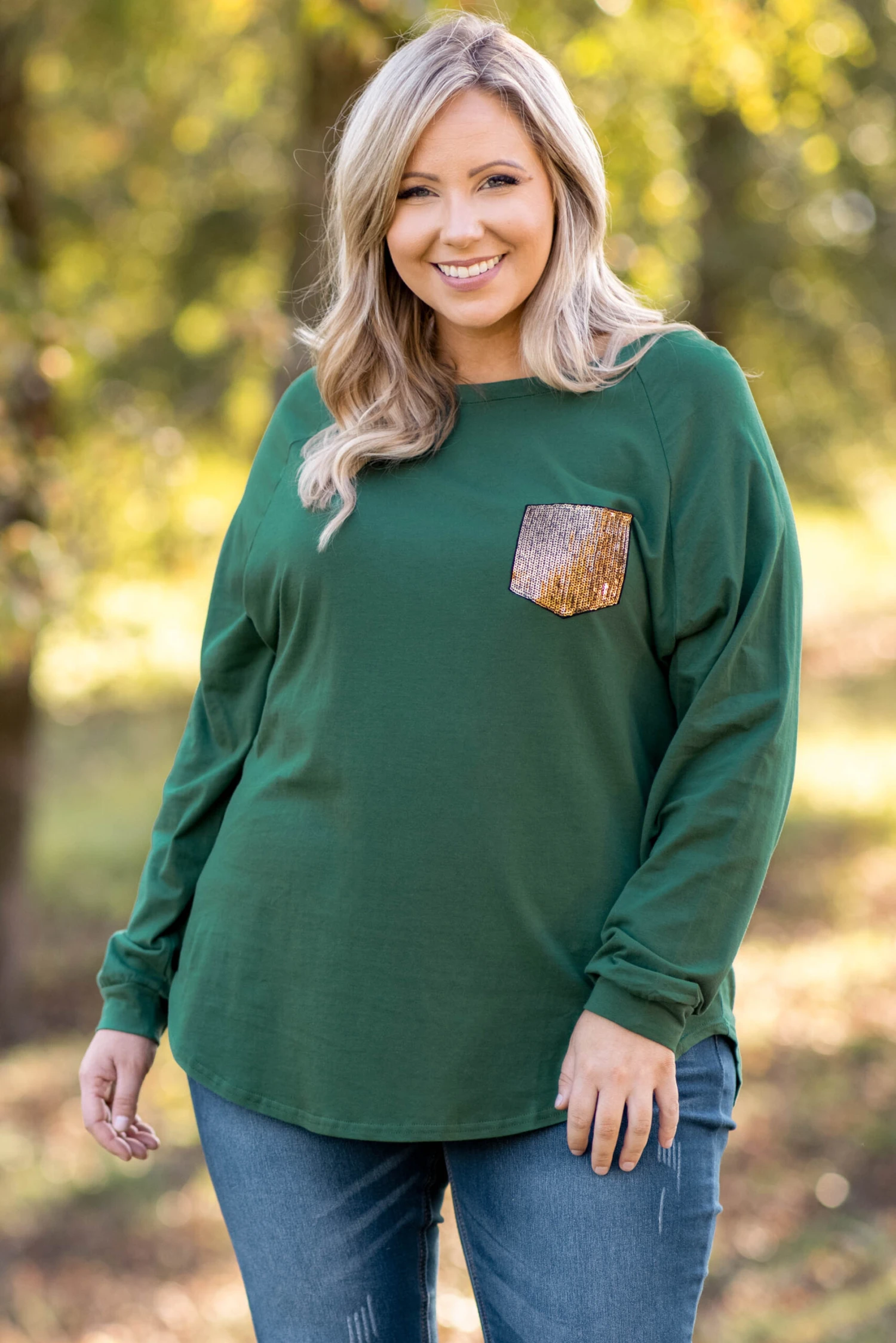 Curved Hem Slouchy Dolman Tunic, Hunter Green Sequin 3 Curved Hem Slouchy Dolman Tunic, Hunter Green Sequin