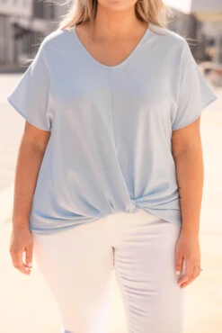 Hiding My Heart Blouse, Powder Blue -Chic Soul Store 5E1A1676 Edit