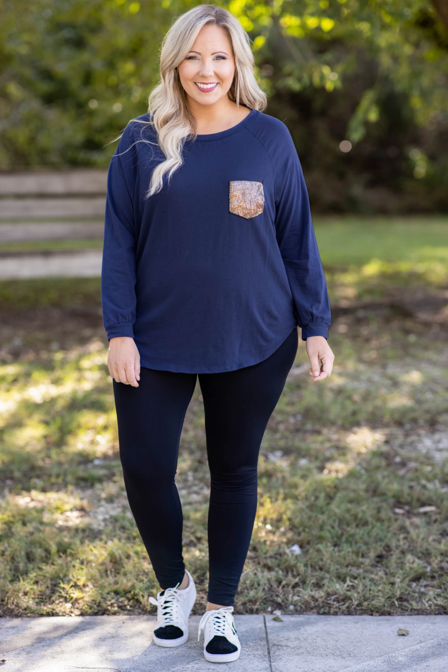 Curved Hem Slouchy Dolman Tunic, Navy Sequin 7 Curved Hem Slouchy Dolman Tunic, Navy Sequin - Image 5