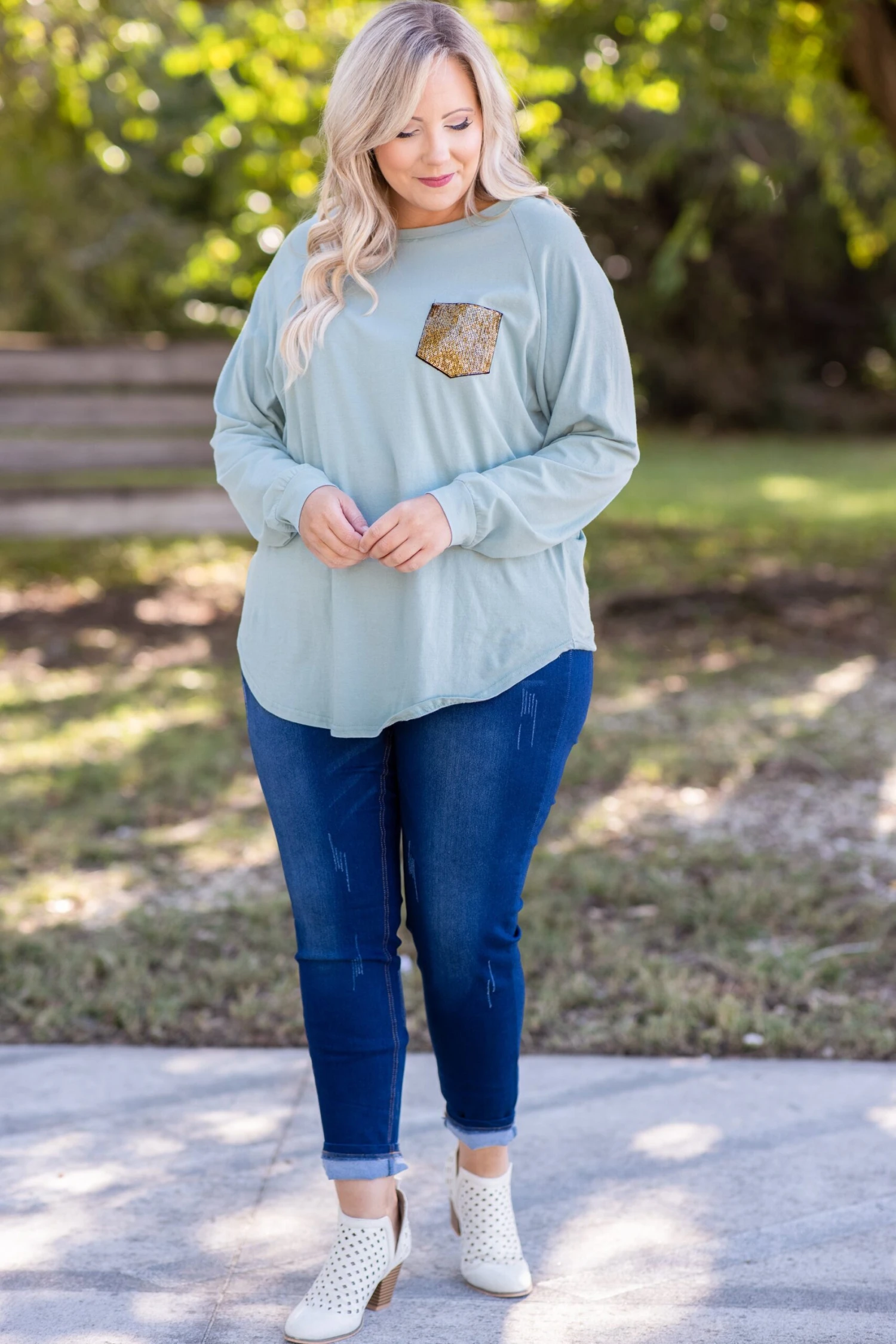 Curved Hem Slouchy Dolman Tunic, Mineral Mint Sequin 8 Curved Hem Slouchy Dolman Tunic, Mineral Mint Sequin - Image 6