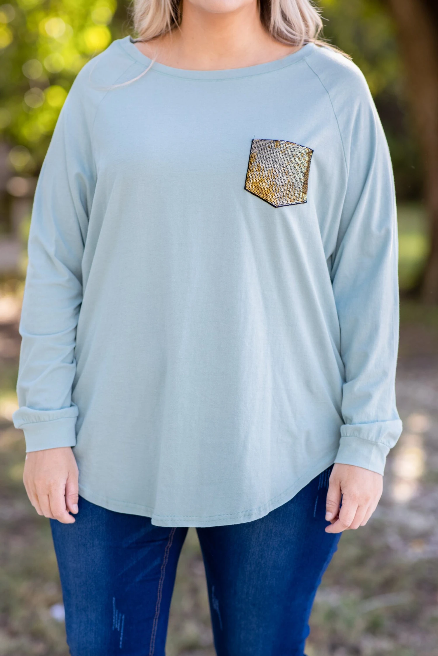 Curved Hem Slouchy Dolman Tunic, Mineral Mint Sequin 10 Curved Hem Slouchy Dolman Tunic, Mineral Mint Sequin - Image 8