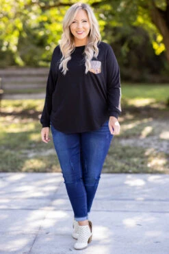 Curved Hem Slouchy Dolman Tunic, Black Sequin -Chic Soul Store 5E1A3224