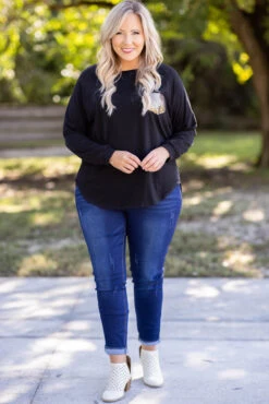 Curved Hem Slouchy Dolman Tunic, Black Sequin -Chic Soul Store 5E1A3233