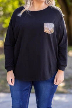 Curved Hem Slouchy Dolman Tunic, Black Sequin -Chic Soul Store 5E1A3257