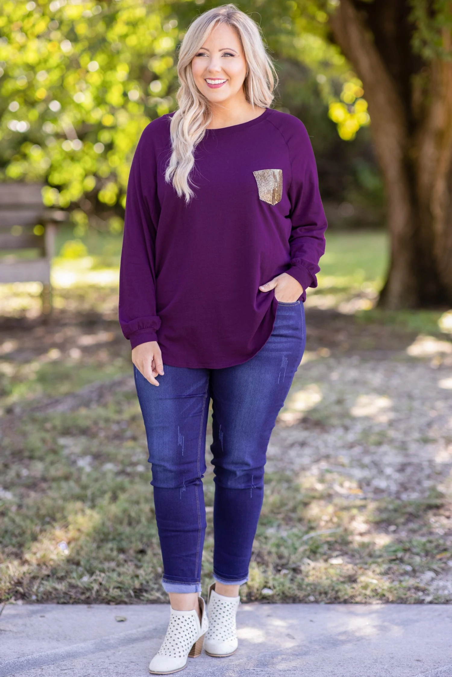Curved Hem Slouchy Dolman Tunic, Plum Sequin 9 Curved Hem Slouchy Dolman Tunic, Plum Sequin - Image 7