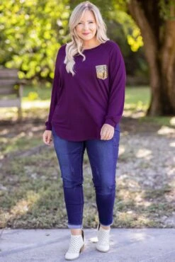 Curved Hem Slouchy Dolman Tunic, Plum Sequin 14 Curved Hem Slouchy Dolman Tunic, Plum Sequin -Chic Soul Store 5E1A3414