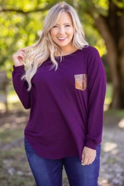 Curved Hem Slouchy Dolman Tunic, Plum Sequin
