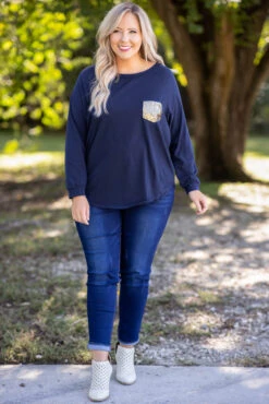 Curved Hem Slouchy Dolman Tunic, Navy Sequin 13 Curved Hem Slouchy Dolman Tunic, Navy Sequin -Chic Soul Store 5E1A3437 Edit