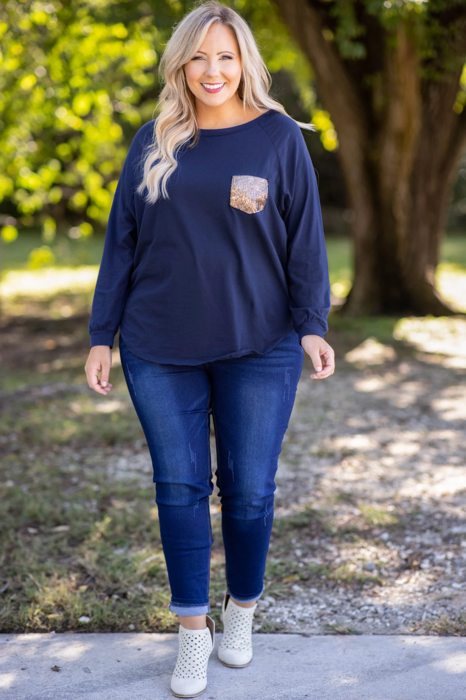 Curved Hem Slouchy Dolman Tunic, Navy Sequin 10 Curved Hem Slouchy Dolman Tunic, Navy Sequin - Image 8