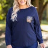 Curved Hem Slouchy Dolman Tunic, Navy Sequin -Chic Soul Store 5E1A3444 Edit
