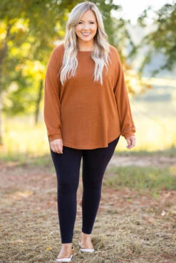 Curved Hem Slouchy Dolman Tunic, Orange Thermal -Chic Soul Store 5E1A5857