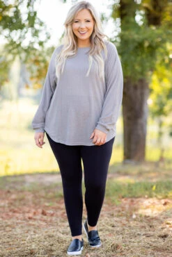 Curved Hem Slouchy Dolman Tunic, Heather Grey Thermal -Chic Soul Store 5E1A5869