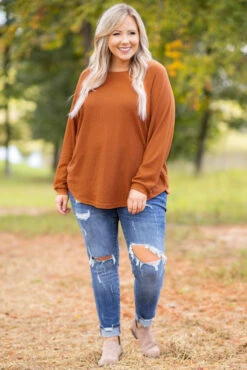 Curved Hem Slouchy Dolman Tunic, Orange Thermal -Chic Soul Store 5E1A5965