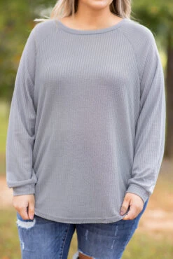 Curved Hem Slouchy Dolman Tunic, Heather Grey Thermal -Chic Soul Store 5E1A5999