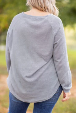 Curved Hem Slouchy Dolman Tunic, Heather Grey Thermal -Chic Soul Store 5E1A6000