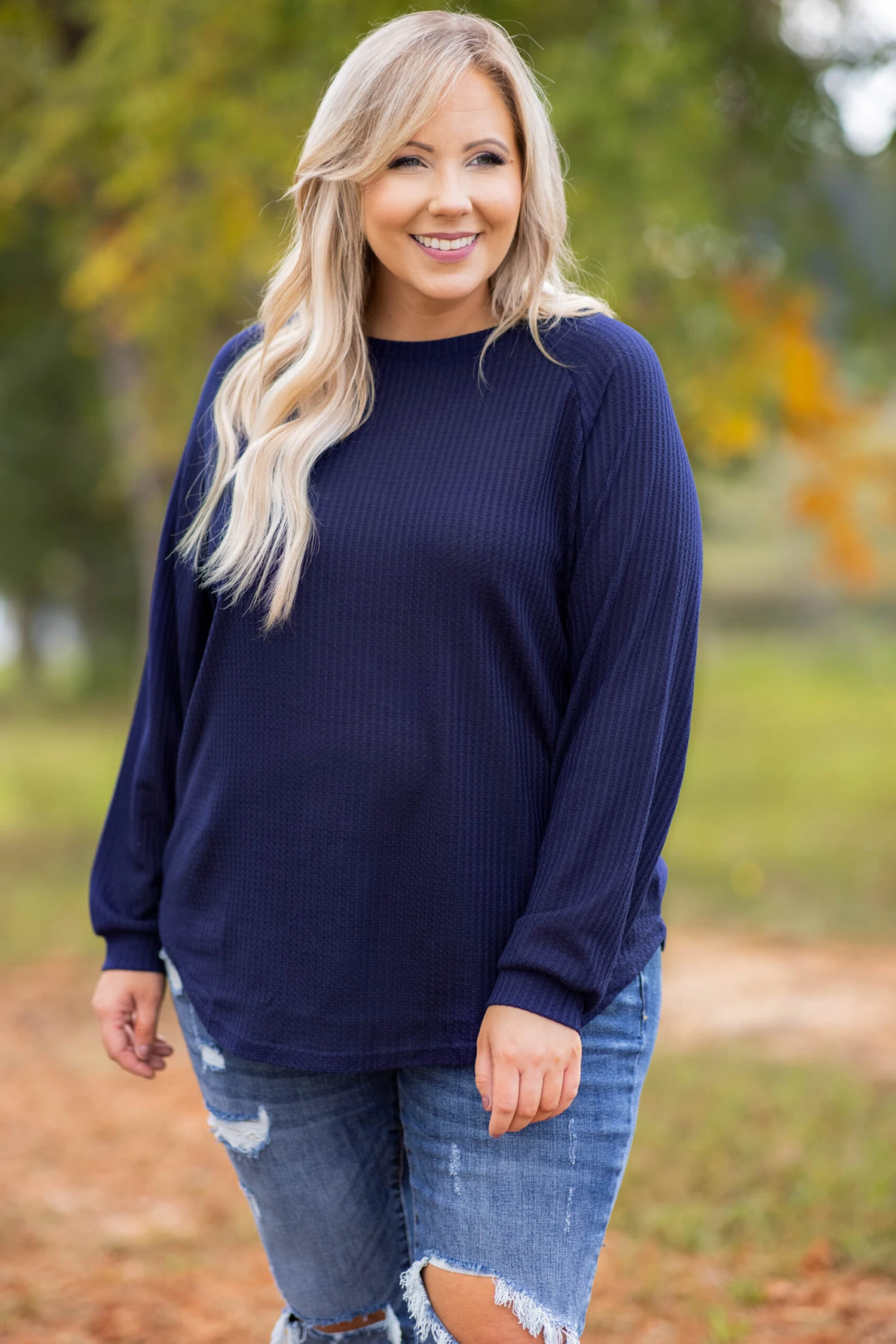 Curved Hem Slouchy Dolman Tunic, Navy Thermal 3 Curved Hem Slouchy Dolman Tunic, Navy Thermal
