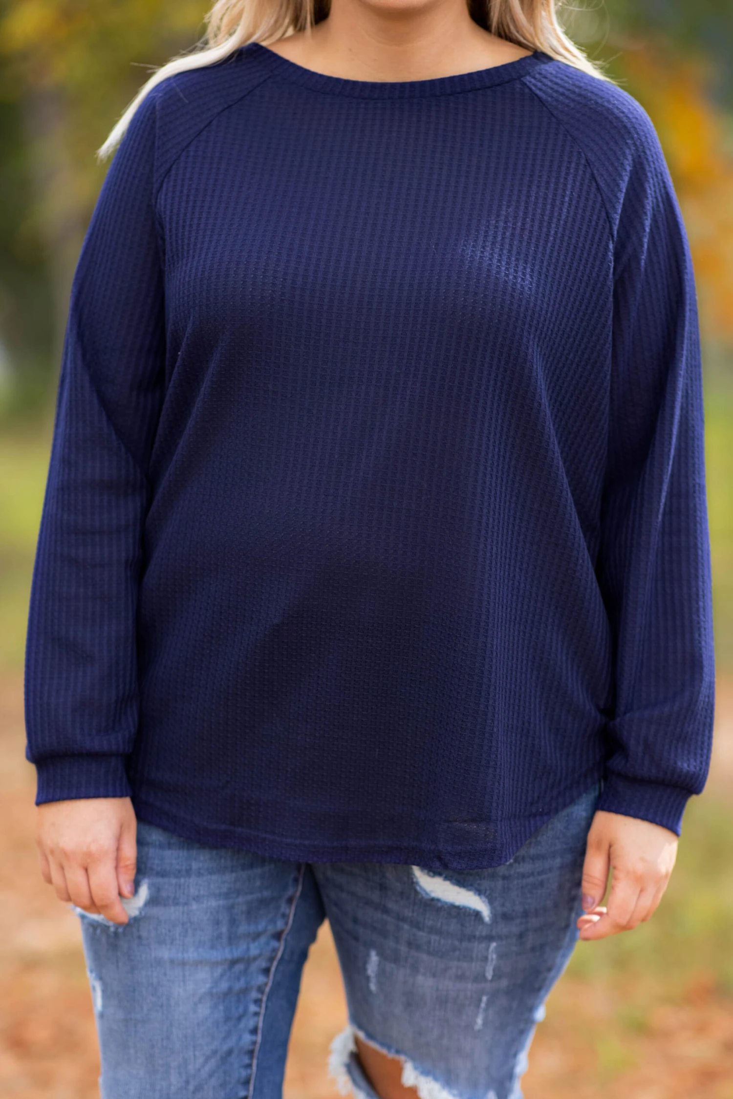 Curved Hem Slouchy Dolman Tunic, Navy Thermal 9 Curved Hem Slouchy Dolman Tunic, Navy Thermal - Image 7
