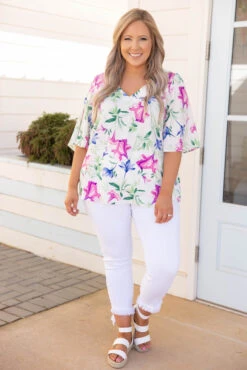 Maui Sunset Top, Ivory Multi -Chic Soul Store 5E1A6259