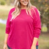 Curved Hem Slouchy Dolman Tunic, Dark Fuchsia -Chic Soul Store 5E1A6384 Edit 2 Edit