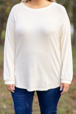 Curved Hem Slouchy Dolman Tunic, Ivory -Chic Soul Store 5E1A6427 Edit