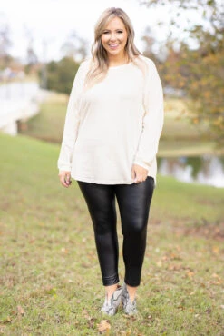 Curved Hem Slouchy Dolman Tunic, Ivory -Chic Soul Store 5E1A6492