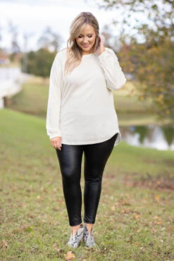 Curved Hem Slouchy Dolman Tunic, Ivory -Chic Soul Store 5E1A6493 Edit