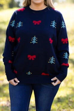 Wrapping Presents Sweater, Navy -Chic Soul Store 5E1A6602