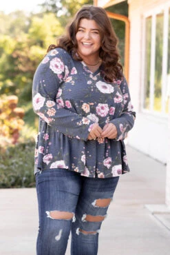 Automatic Floral Love Top, Navy