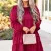 Sweet Glance Romance Dress, Burgundy