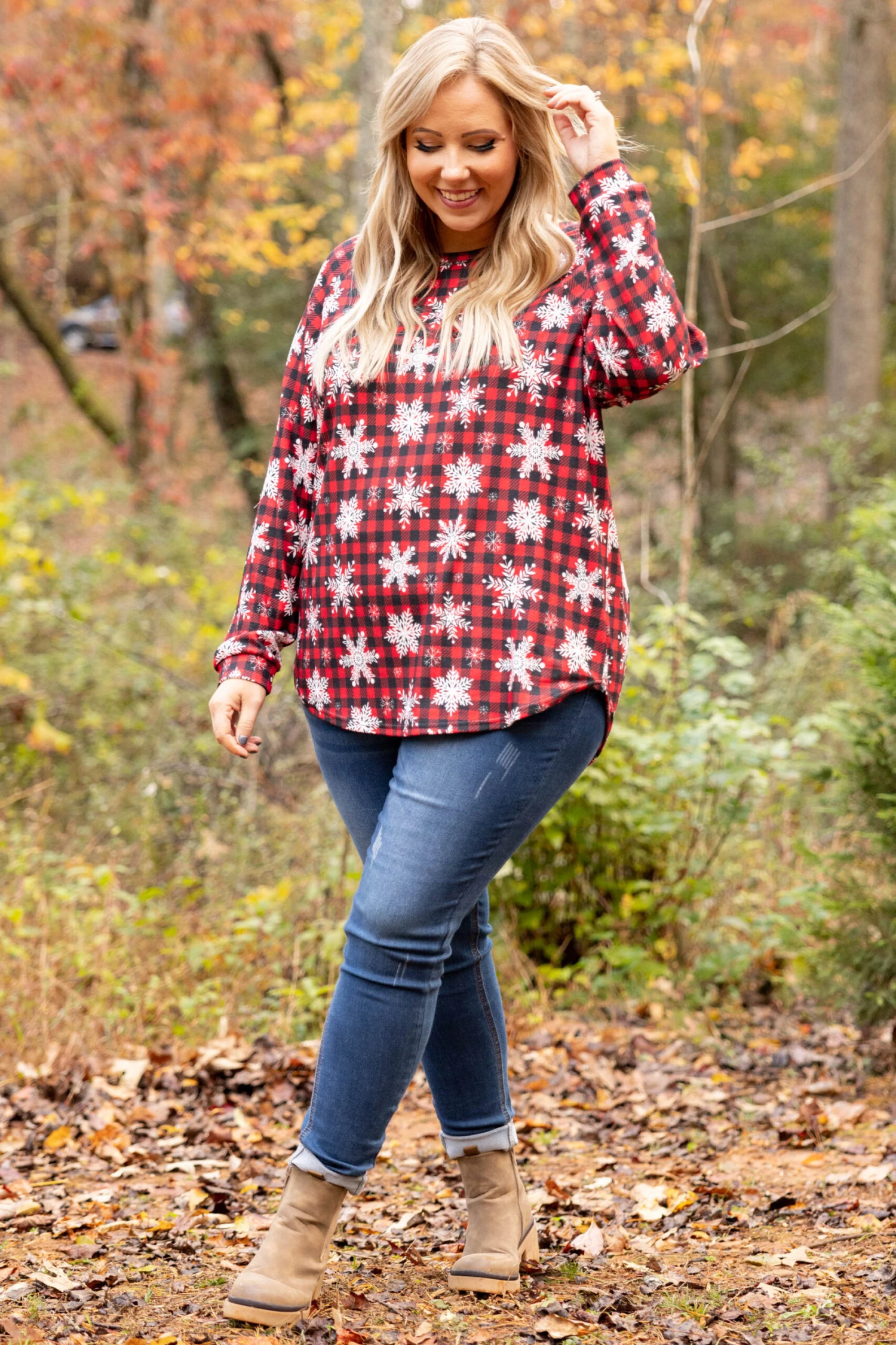Curved Hem Slouchy Dolman Tunic, Festive Red 7 Curved Hem Slouchy Dolman Tunic, Festive Red - Image 5