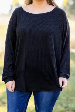 Curved Hem Slouchy Dolman Tunic, Black Thermal 15 Curved Hem Slouchy Dolman Tunic, Black Thermal -Chic Soul Store 5E1A8737 Edit