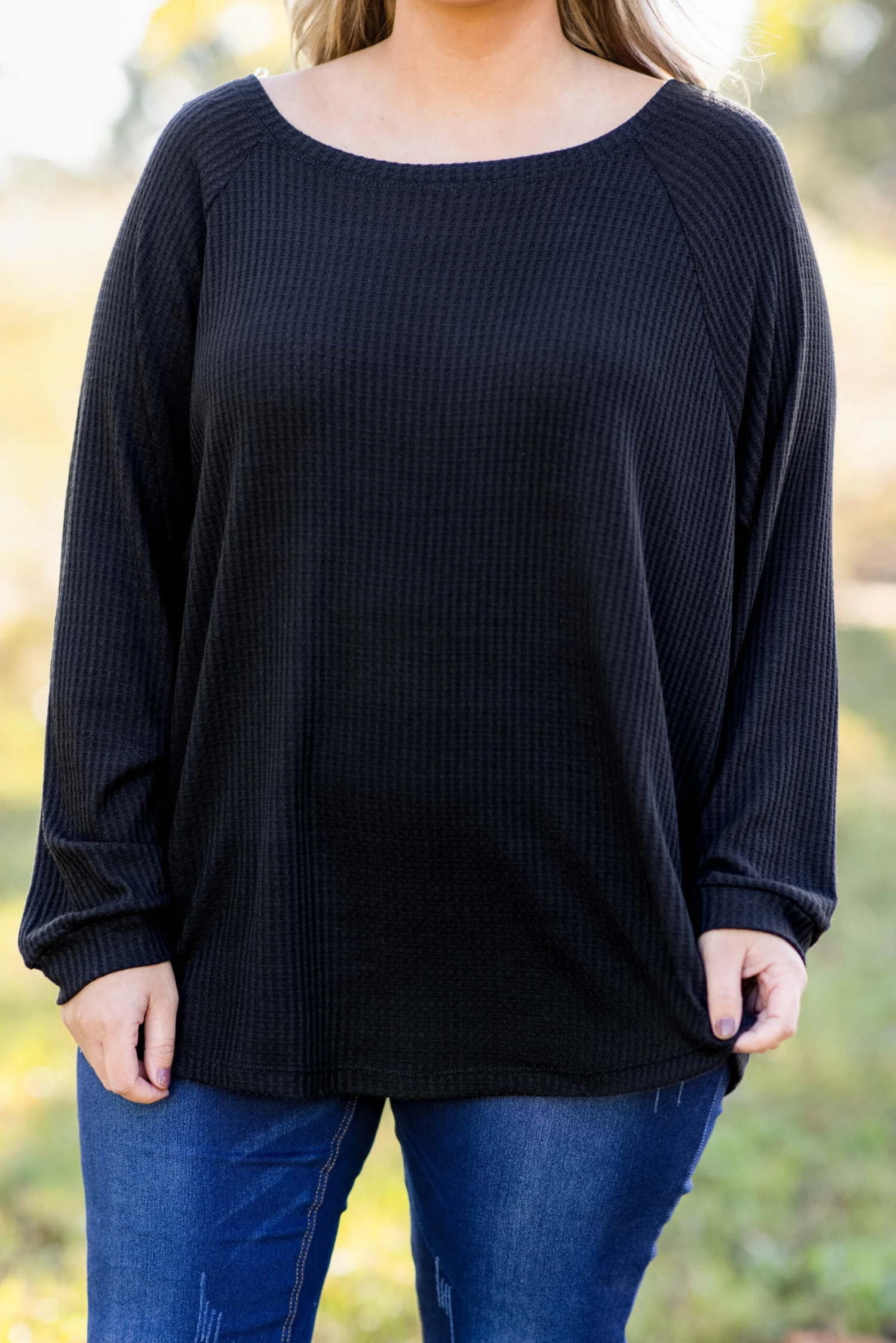 Curved Hem Slouchy Dolman Tunic, Black Thermal 8 Curved Hem Slouchy Dolman Tunic, Black Thermal - Image 6