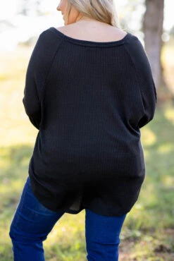 Curved Hem Slouchy Dolman Tunic, Black Thermal 16 Curved Hem Slouchy Dolman Tunic, Black Thermal -Chic Soul Store 5E1A8739