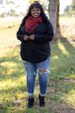 Curved Hem Slouchy Dolman Tunic, Black Thermal 13 Curved Hem Slouchy Dolman Tunic, Black Thermal -Chic Soul Store 5E1A8763