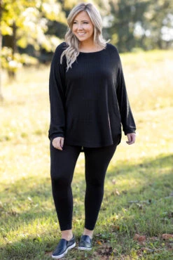 Curved Hem Slouchy Dolman Tunic, Black Thermal 14 Curved Hem Slouchy Dolman Tunic, Black Thermal -Chic Soul Store 5E1A8855