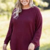 Curved Hem Slouchy Dolman Tunic, Wine Thermal 1 Curved Hem Slouchy Dolman Tunic, Wine Thermal -Chic Soul Store 5E1A8945