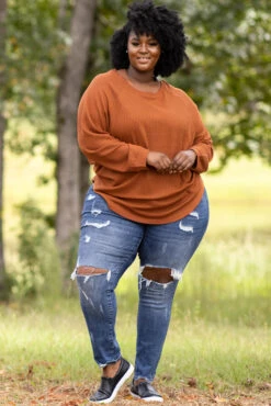 Curved Hem Slouchy Dolman Tunic, Orange Thermal -Chic Soul Store 5E1A9056 4