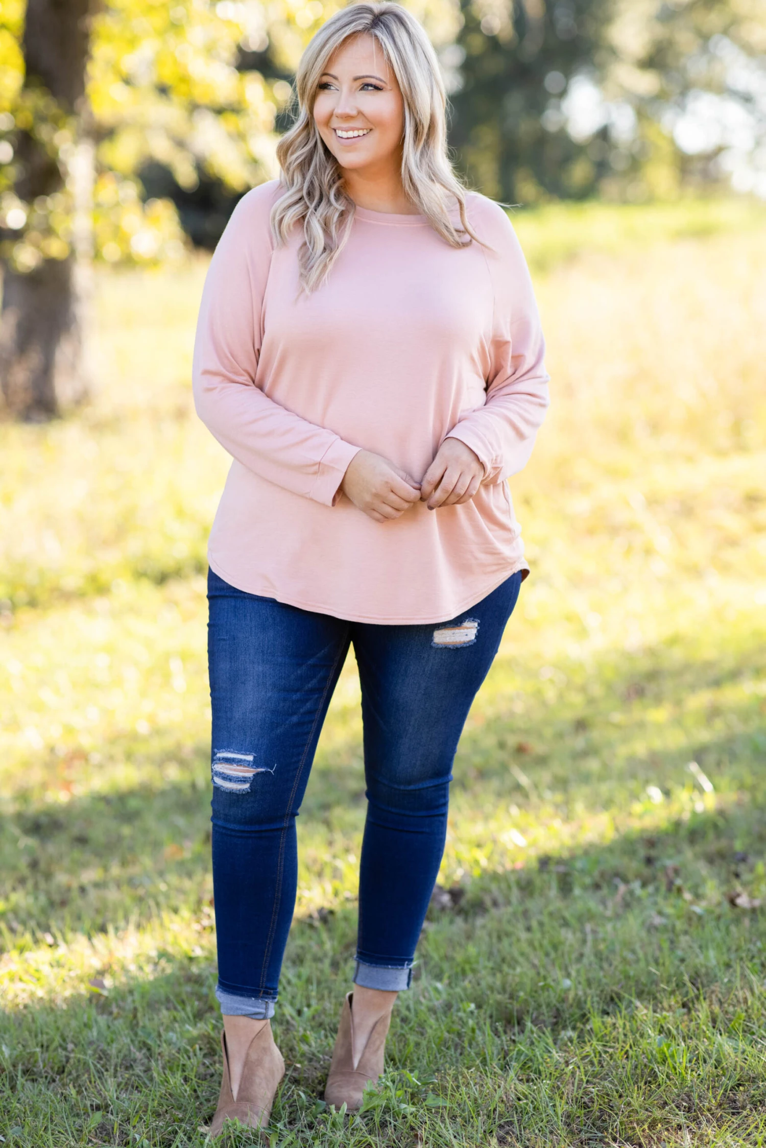 Curved Hem Slouchy Dolman Tunic, Blush Fleece 4 Curved Hem Slouchy Dolman Tunic, Blush Fleece - Image 2