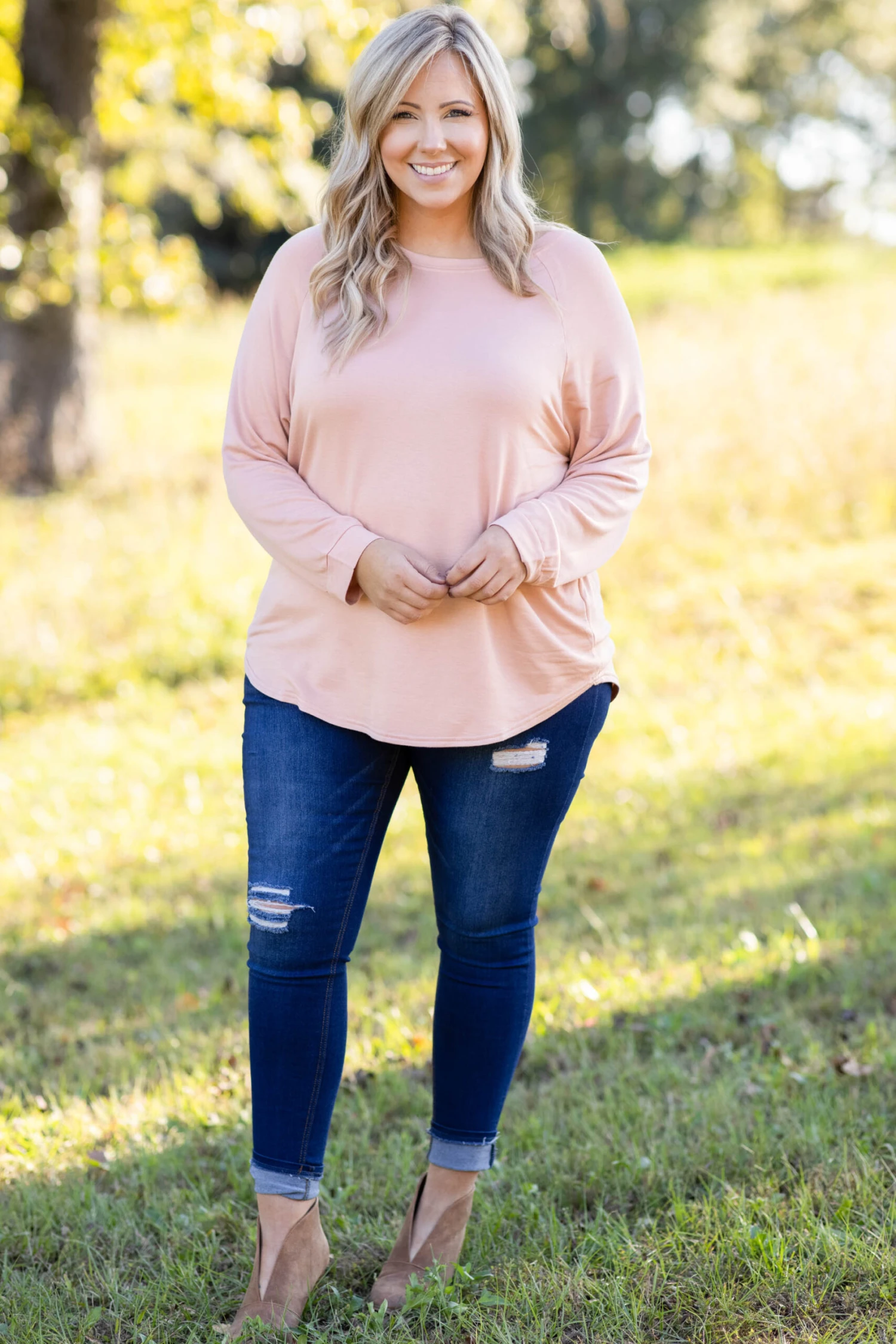 Curved Hem Slouchy Dolman Tunic, Blush Fleece 6 Curved Hem Slouchy Dolman Tunic, Blush Fleece - Image 4