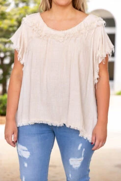 Dreaming Of A Fringe Moment Top, Oatmeal 11 Dreaming Of A Fringe Moment Top, Oatmeal -Chic Soul Store 5E1A9572 Edit
