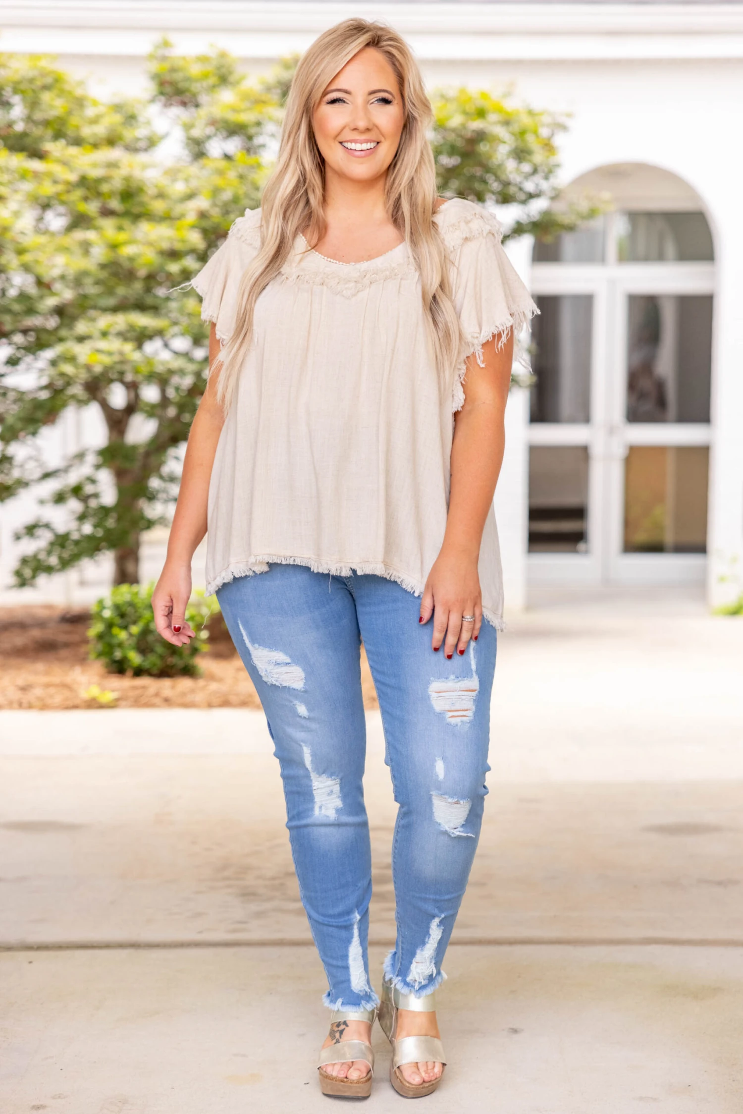 Dreaming Of A Fringe Moment Top, Oatmeal 5 Dreaming Of A Fringe Moment Top, Oatmeal - Image 3