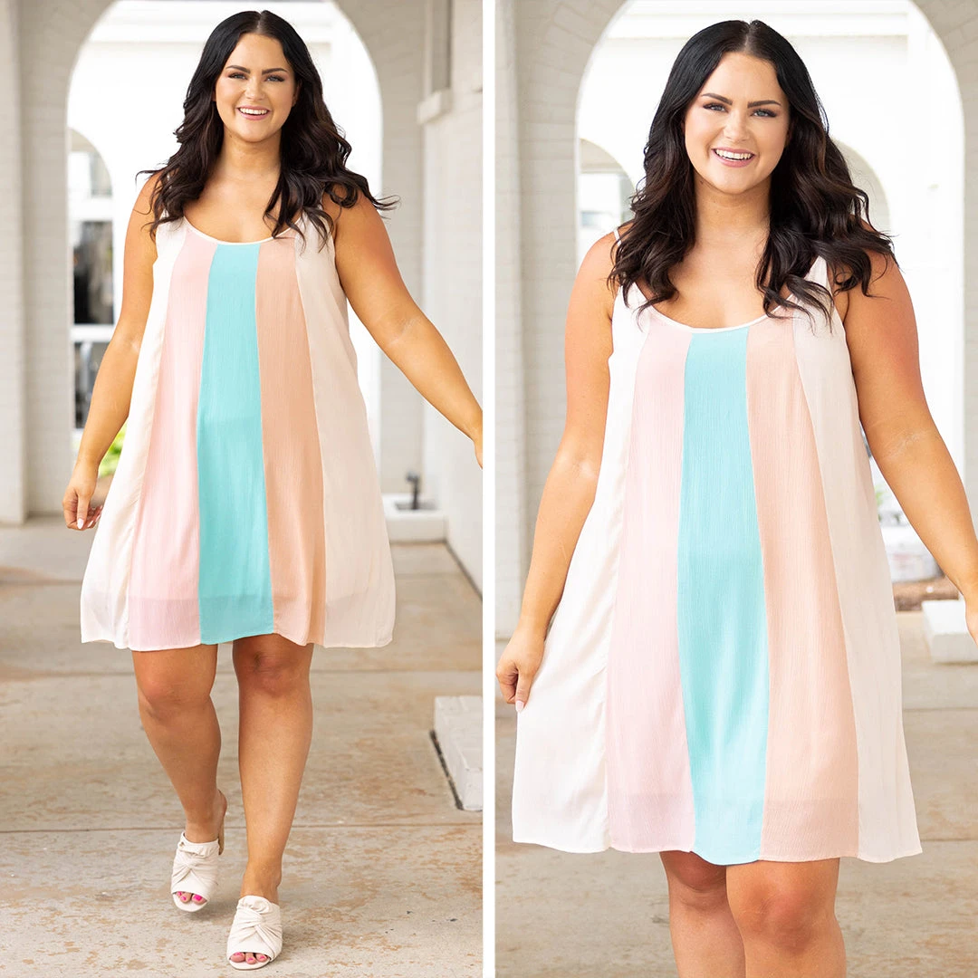 Covered In Confidence Dress, Dusty Pink-Aqua 8 Covered In Confidence Dress, Dusty Pink-Aqua - Image 6