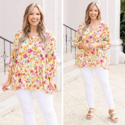 Springtime Flowers Top, Yellow Fuchsia 13 Springtime Flowers Top, Yellow Fuchsia -Chic Soul Store 5 7709043e a530 497c ba7f b8943eca364b