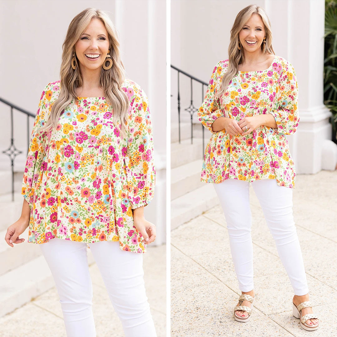 Springtime Flowers Top, Yellow Fuchsia 8 Springtime Flowers Top, Yellow Fuchsia - Image 6